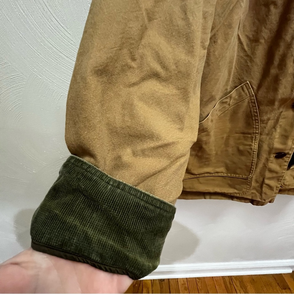 L.L. Bean Brown Canvas Jacket with Dark Green Corduroy Collar - Picture 2 of 10